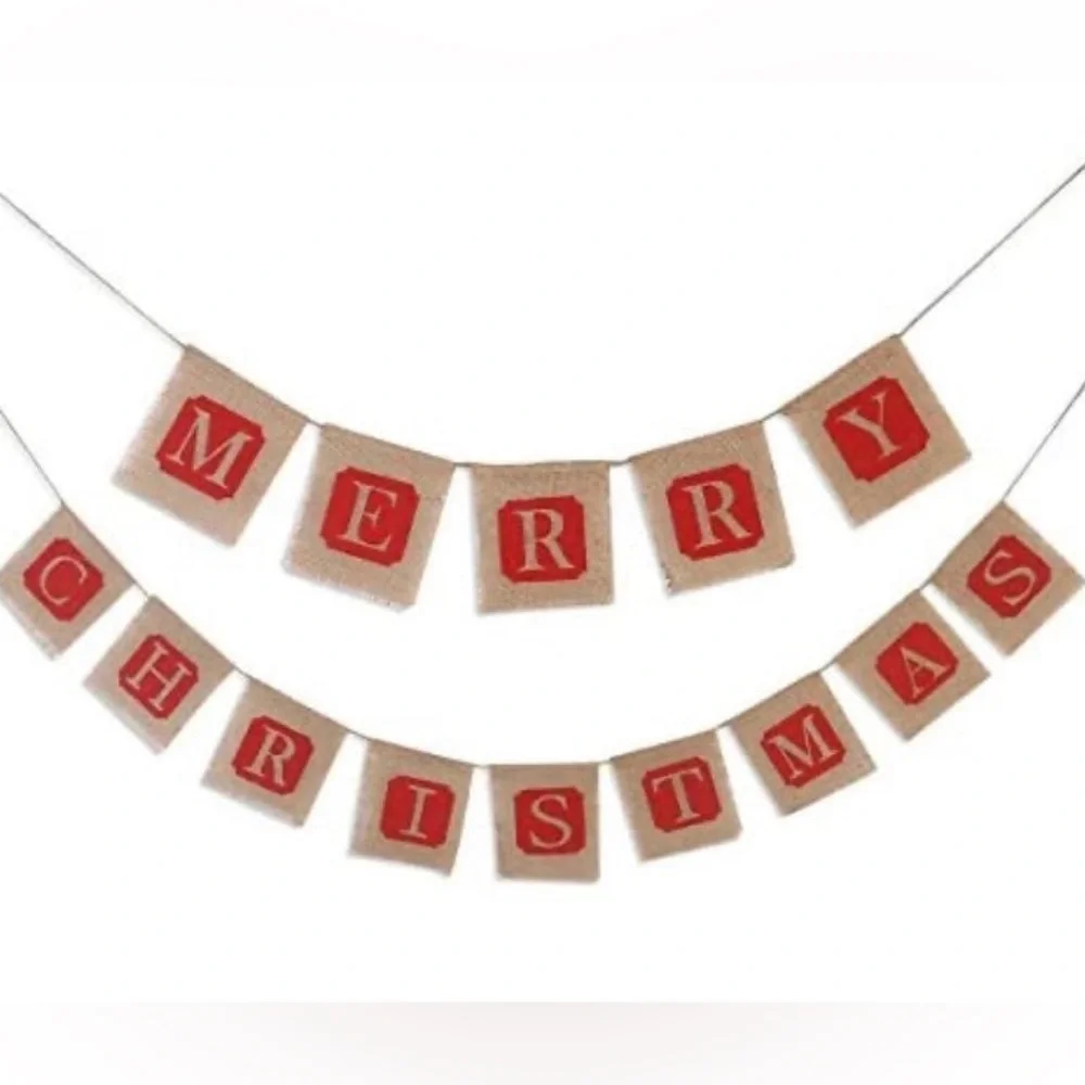 Merry Christmas Jute Burlap Banner *New*